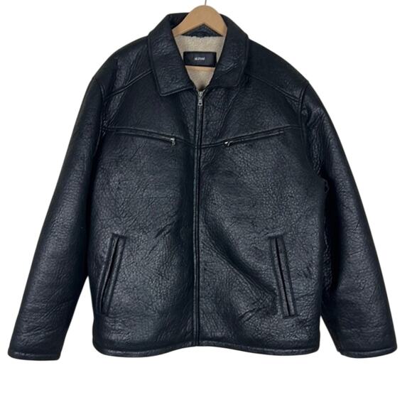 Alfani Sherpa Lined Jacket Mens XXL Black Faux Distressed Leather Moto Biker - Picture 1 of 6